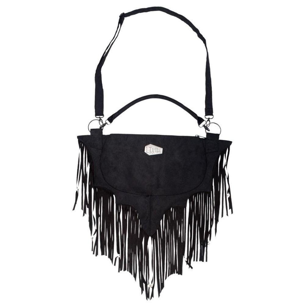 ELVIRA Black Bat Wing Large Vegan Suede Fringe Purse NWT - Picture 2 of 7